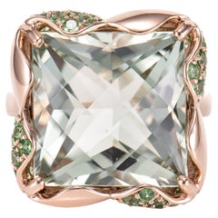 Sunita Nahata 13.47 Carat Mint Quartz Ring in 18KRG with Tsavorite & Diamond.