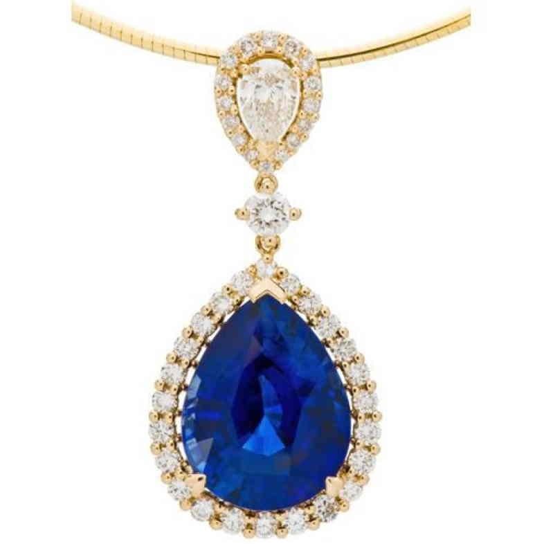 13.48 Carat Ceylon Sapphire and Diamond Pendant 18Kt Yellow Gold In New Condition For Sale In Road Town, VG