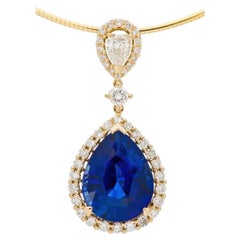 13.48 Carat Ceylon Sapphire and Diamond Pendant 18Kt Yellow Gold