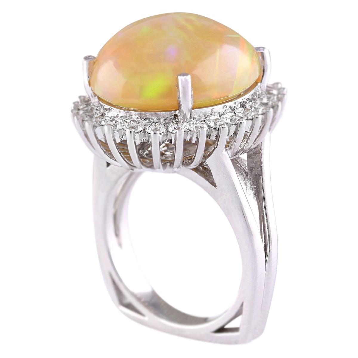 Modern Elegant Natural Opal Diamond Ring In 14 Karat White Gold For Sale