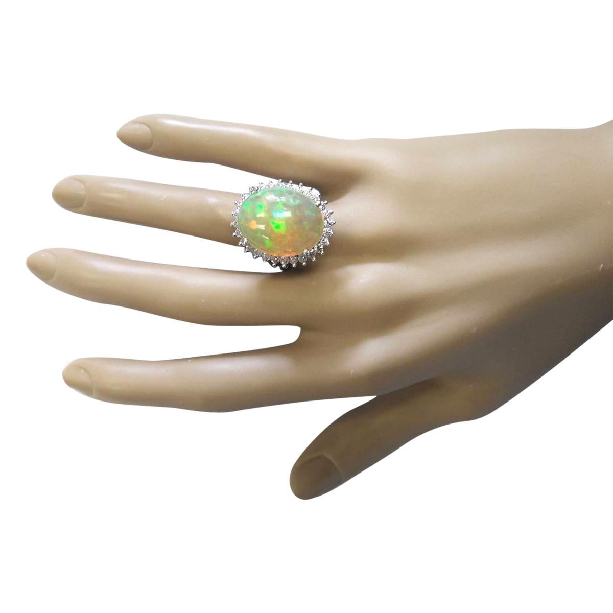 Oval Cut Elegant Natural Opal Diamond Ring In 14 Karat White Gold  For Sale