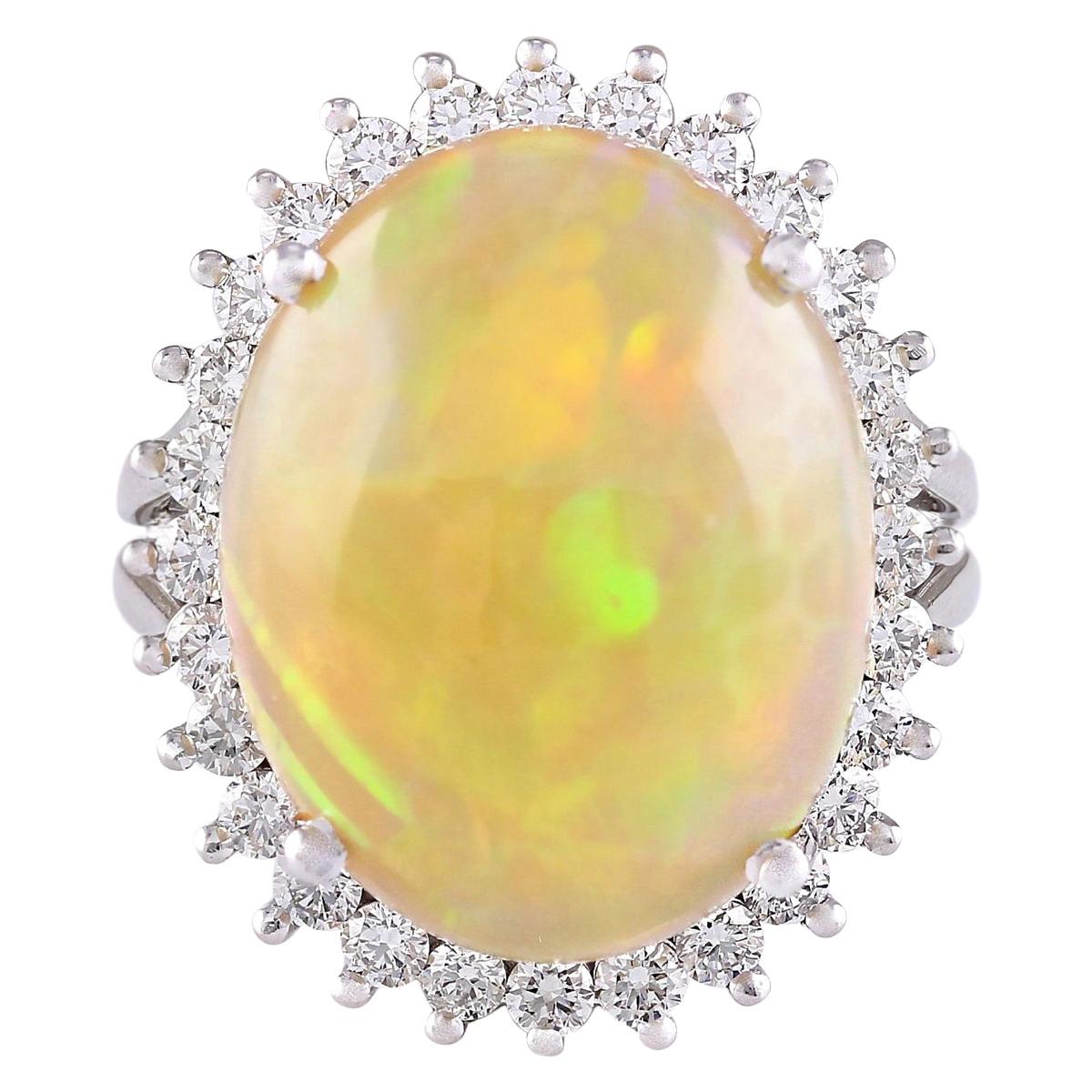 Elegant Natural Opal Diamond Ring In 14 Karat White Gold  For Sale