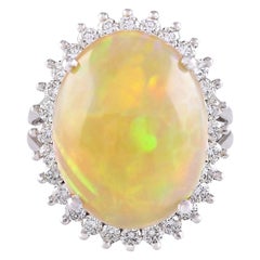 Elegant Natural Opal Diamond Ring In 14 Karat White Gold 