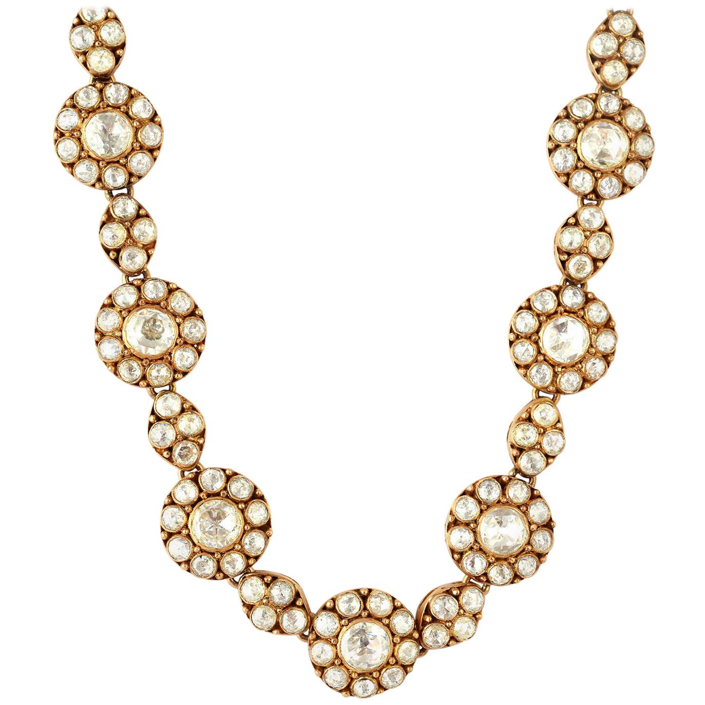 13.48 Carat Rose Cut Diamond 14 Karat Gold Necklace For Sale