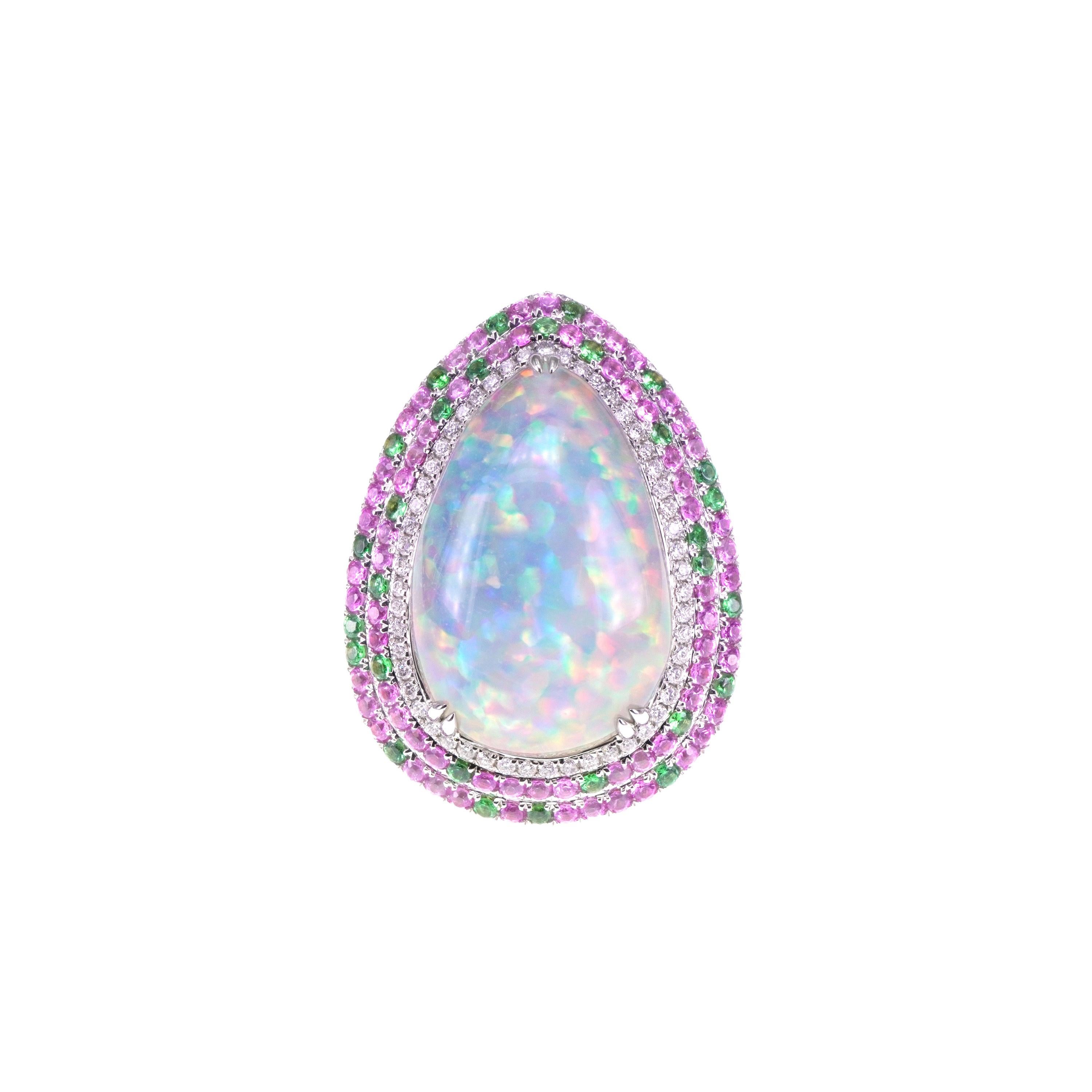 13.48 Carat Shooting Star Opal Sapphire Tsavorite Diamond Eye Popping Ring