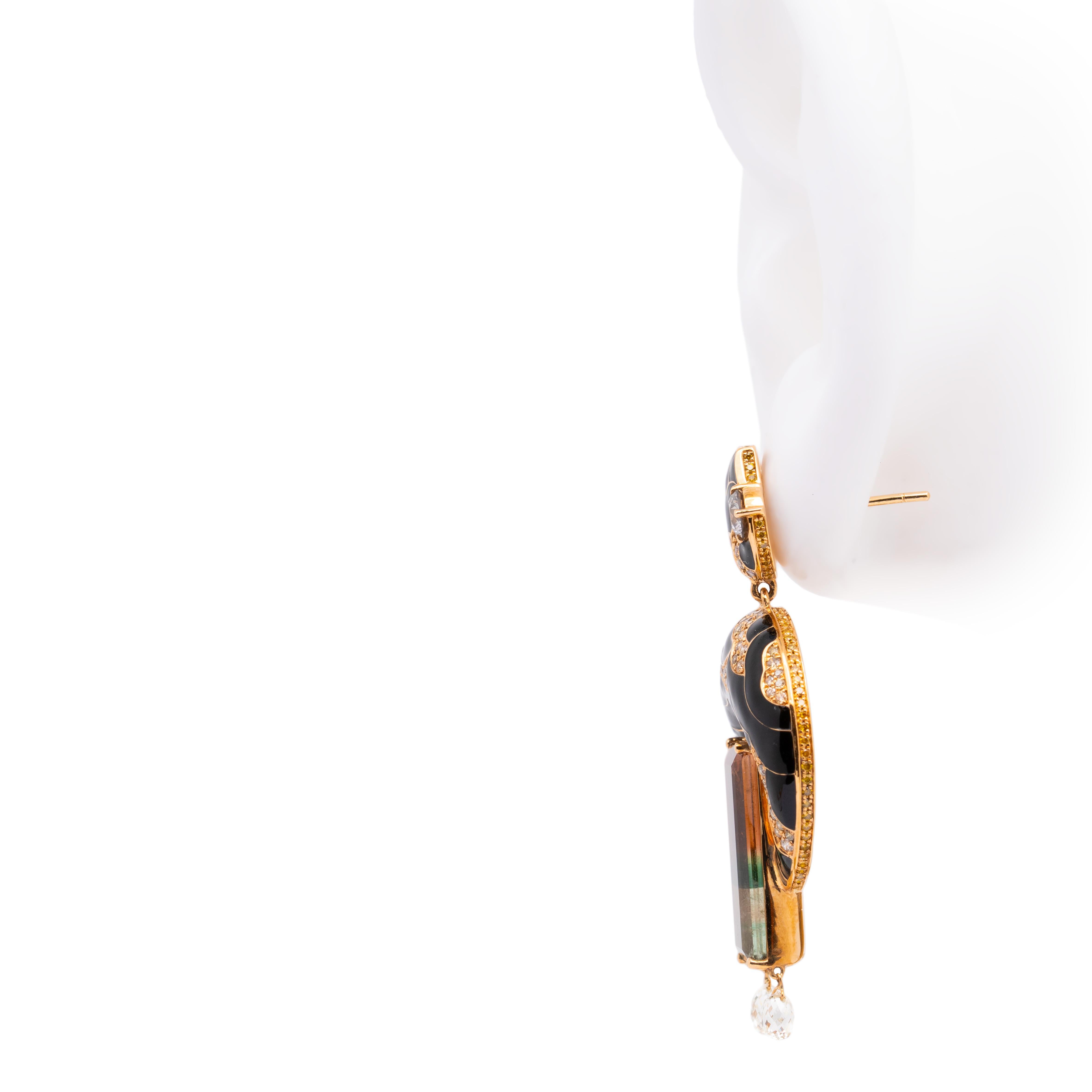 13,48 Karat dreifarbiger Turmalin & Diamant-Ohrringe, 18K Gelbgold, Austy Lee (Moderne) im Angebot