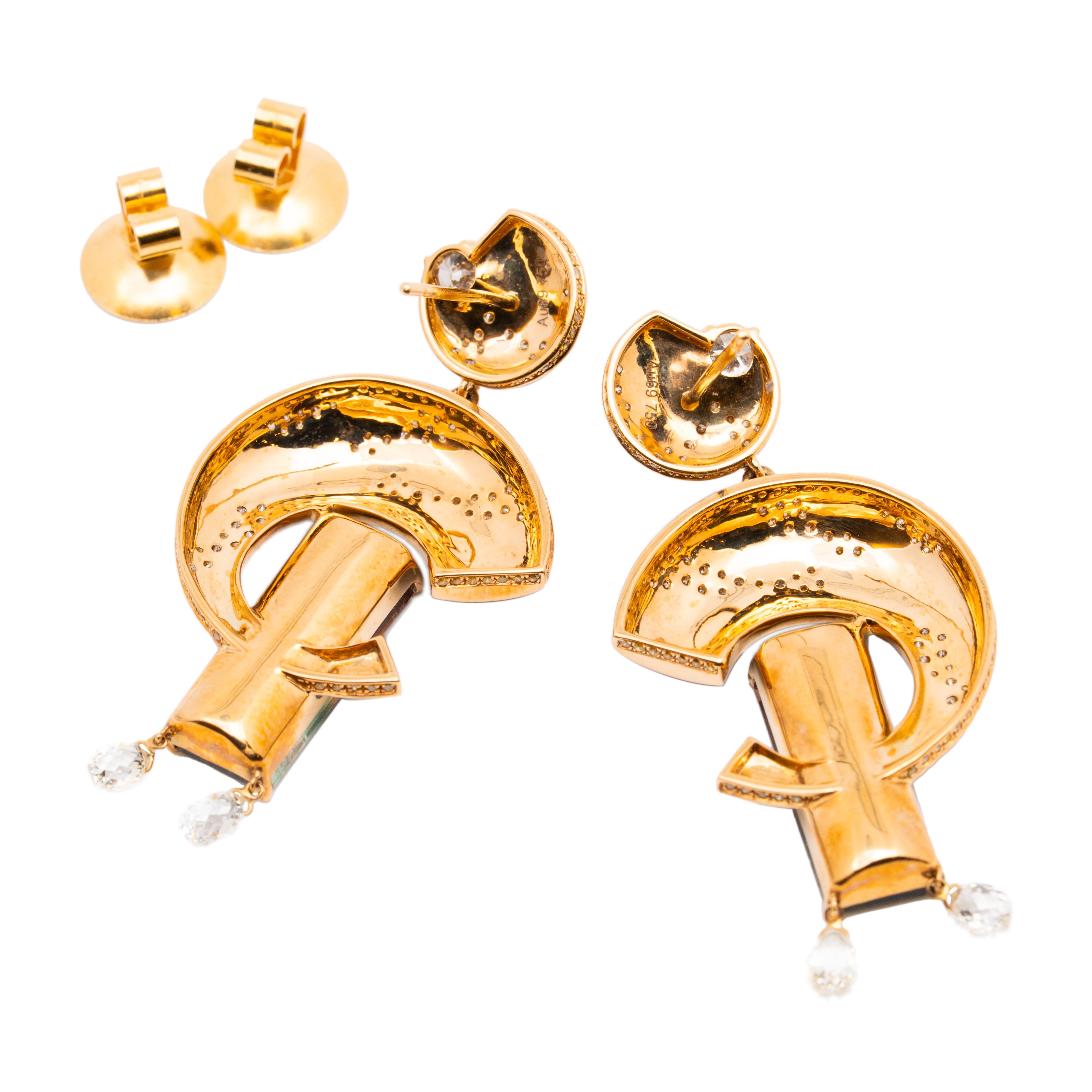 13,48 Karat dreifarbiger Turmalin & Diamant-Ohrringe, 18K Gelbgold, Austy Lee für Damen oder Herren im Angebot