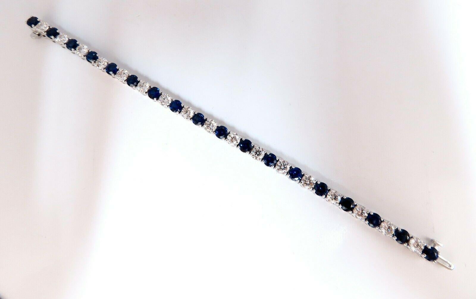 13,48 Karat natürliche lebhafte königsblaue runde Saphire Diamant-Armband 14 Karat für Damen oder Herren im Angebot
