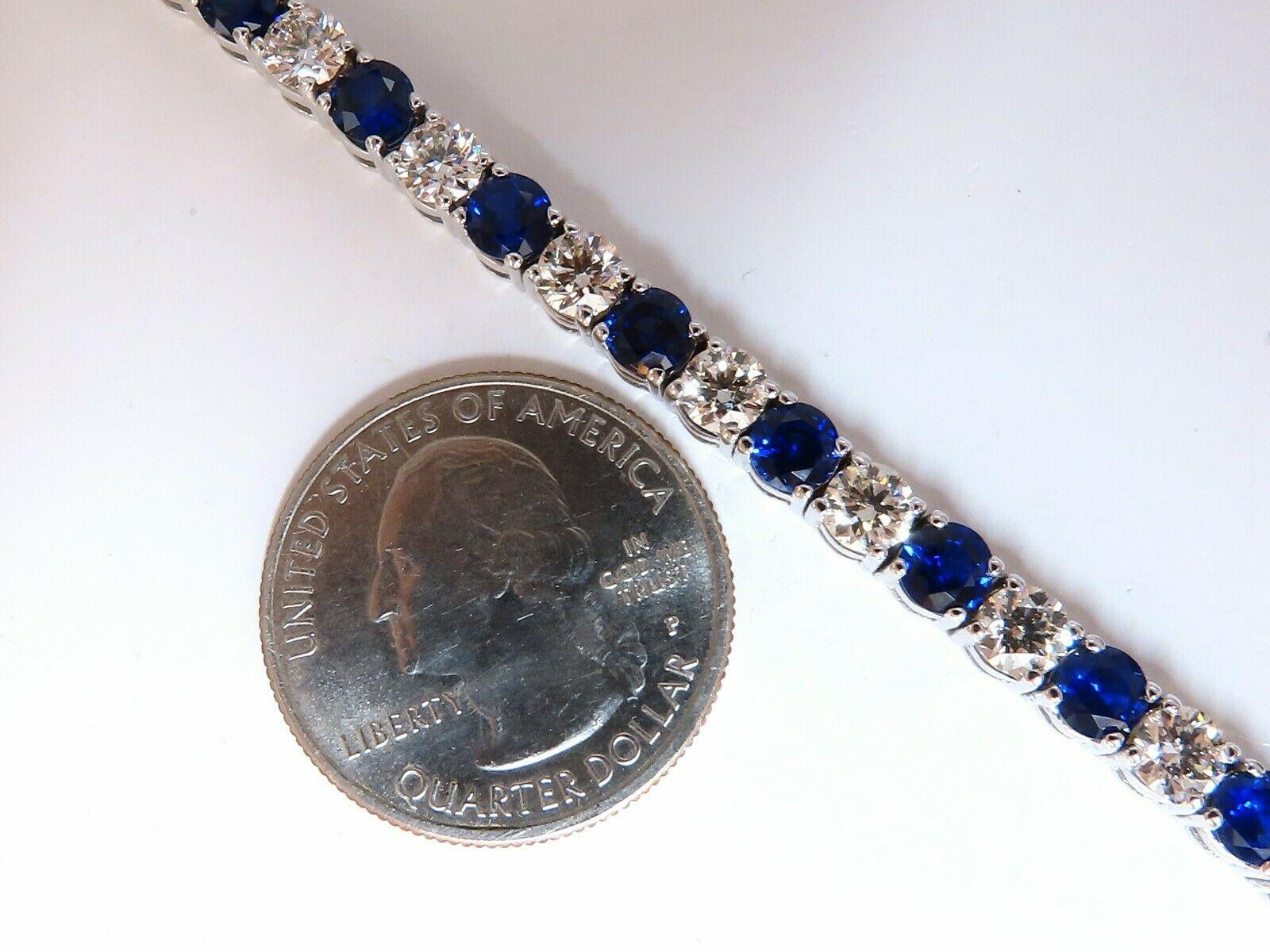 13.48 Carat Natural Vivid Royal Blue Round Sapphires Diamond Bracelet 14 Karat For Sale 1
