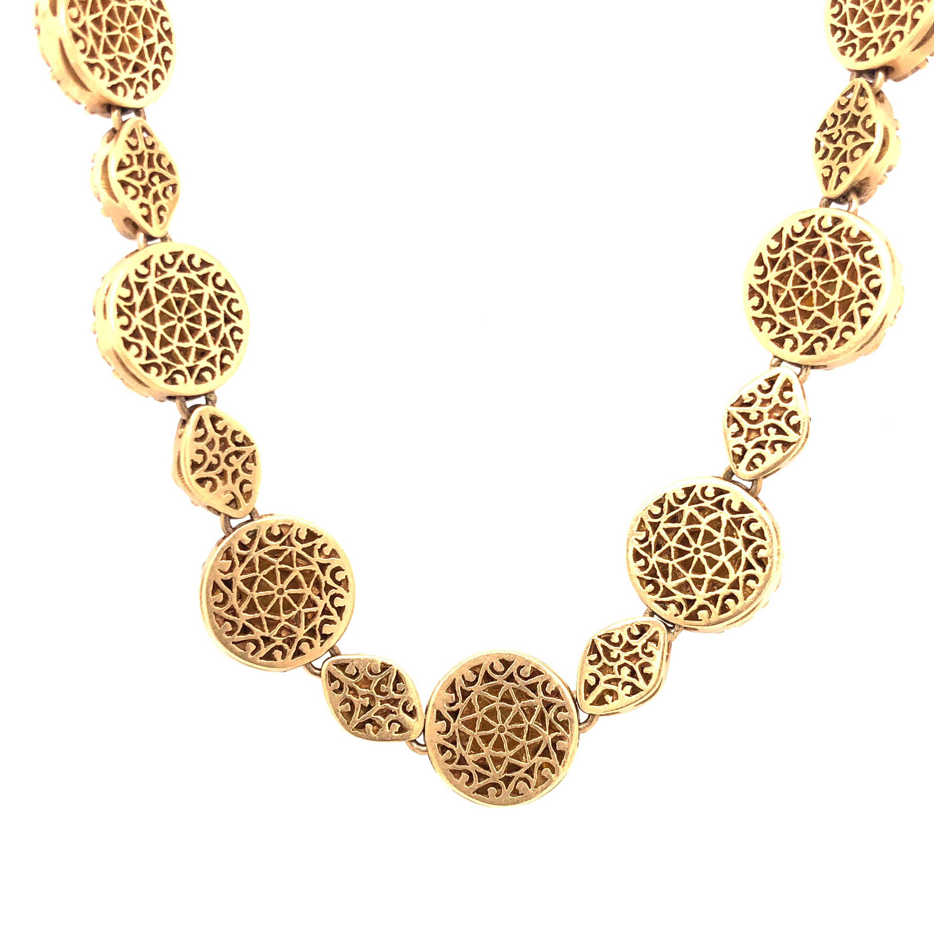 Victorian 13.48ct Rosecut Diamonds Evergreen Stunning Necklace In 18k Yellow Gold For Sale
