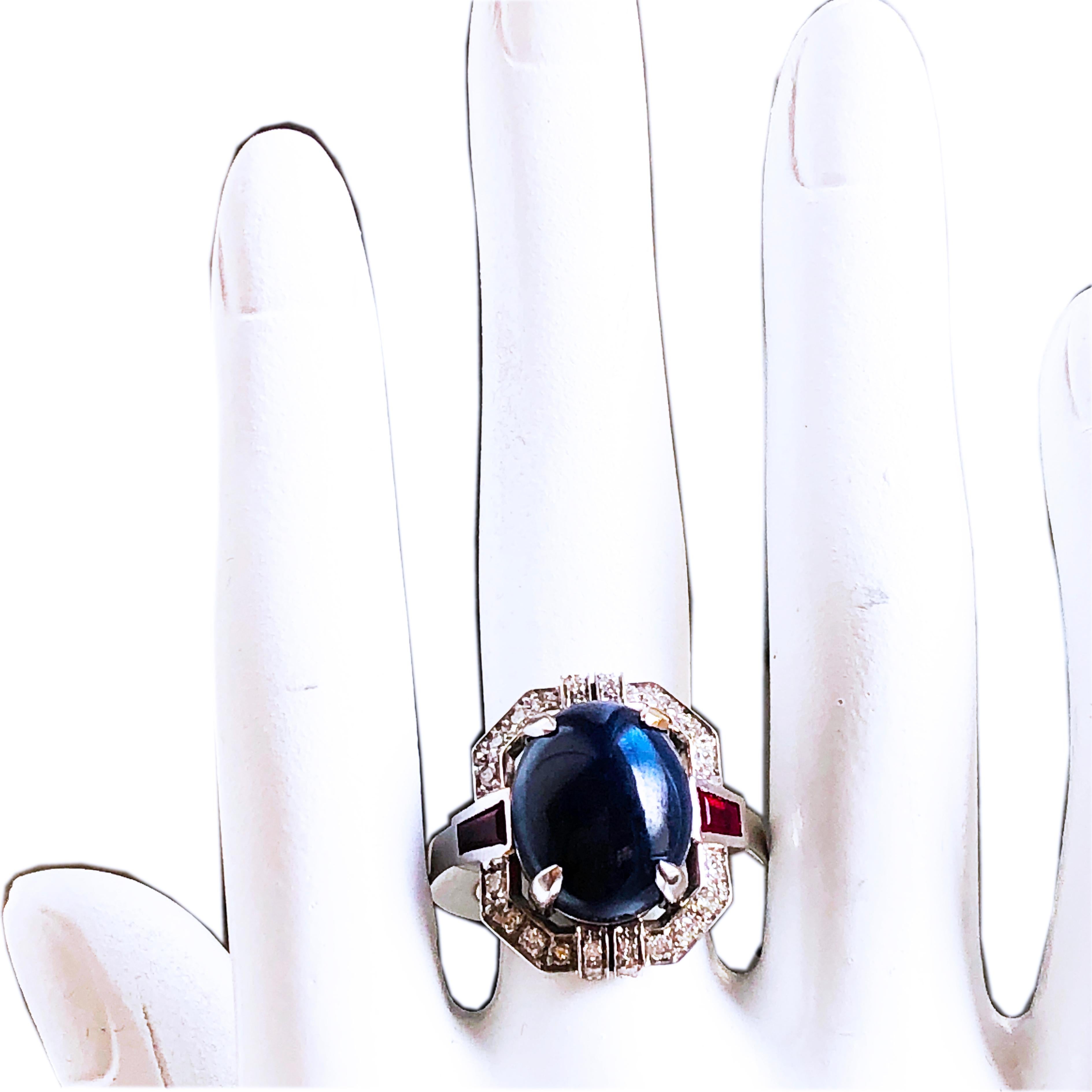 Berca 13.48Kt Oval Sapphire Cabochon 0.42Kt Diamond 0.66Kt Ruby Cocktail Ring 4