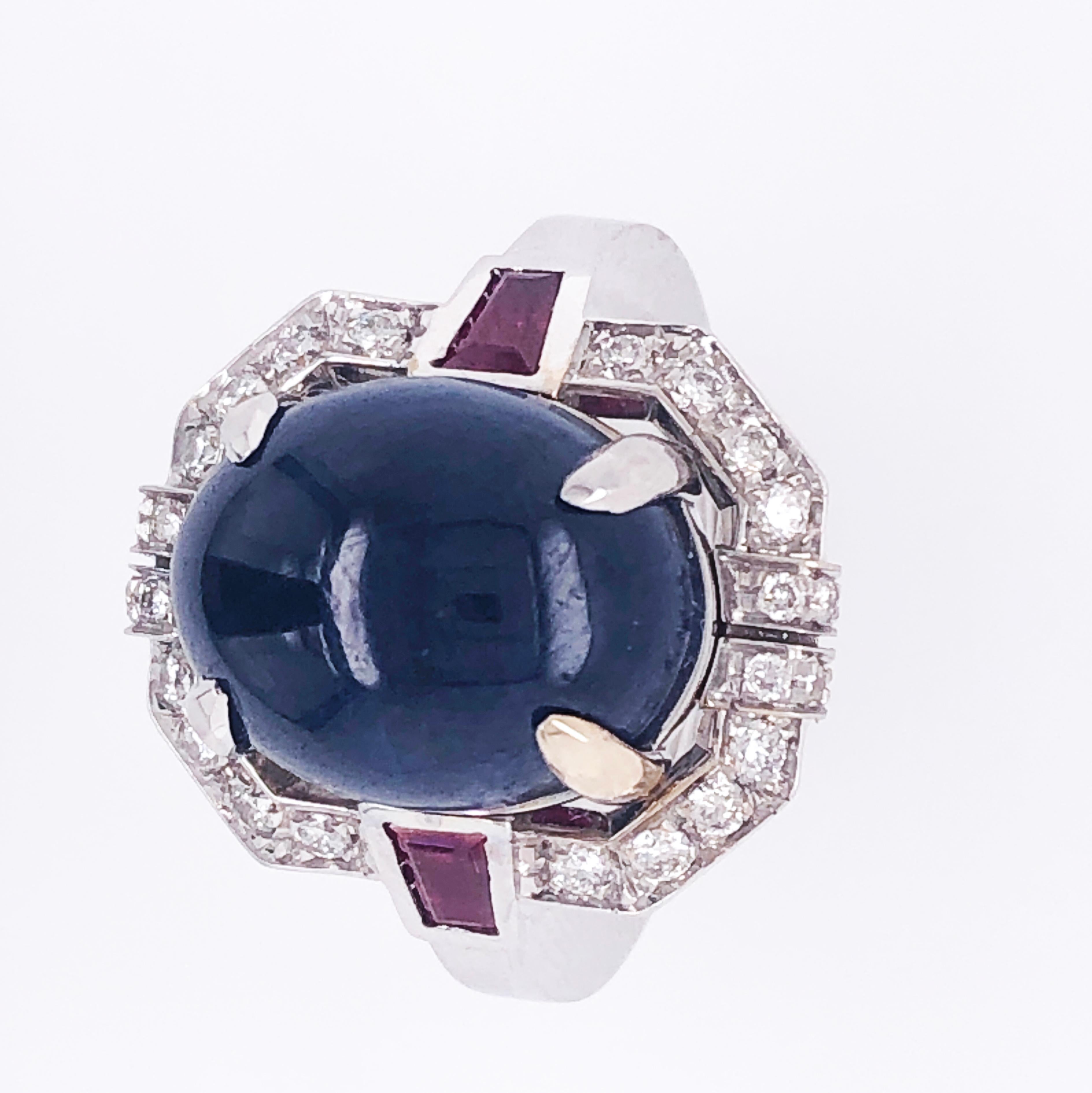 Berca 13.48Kt Oval Sapphire Cabochon 0.42Kt Diamond 0.66Kt Ruby Cocktail Ring 5