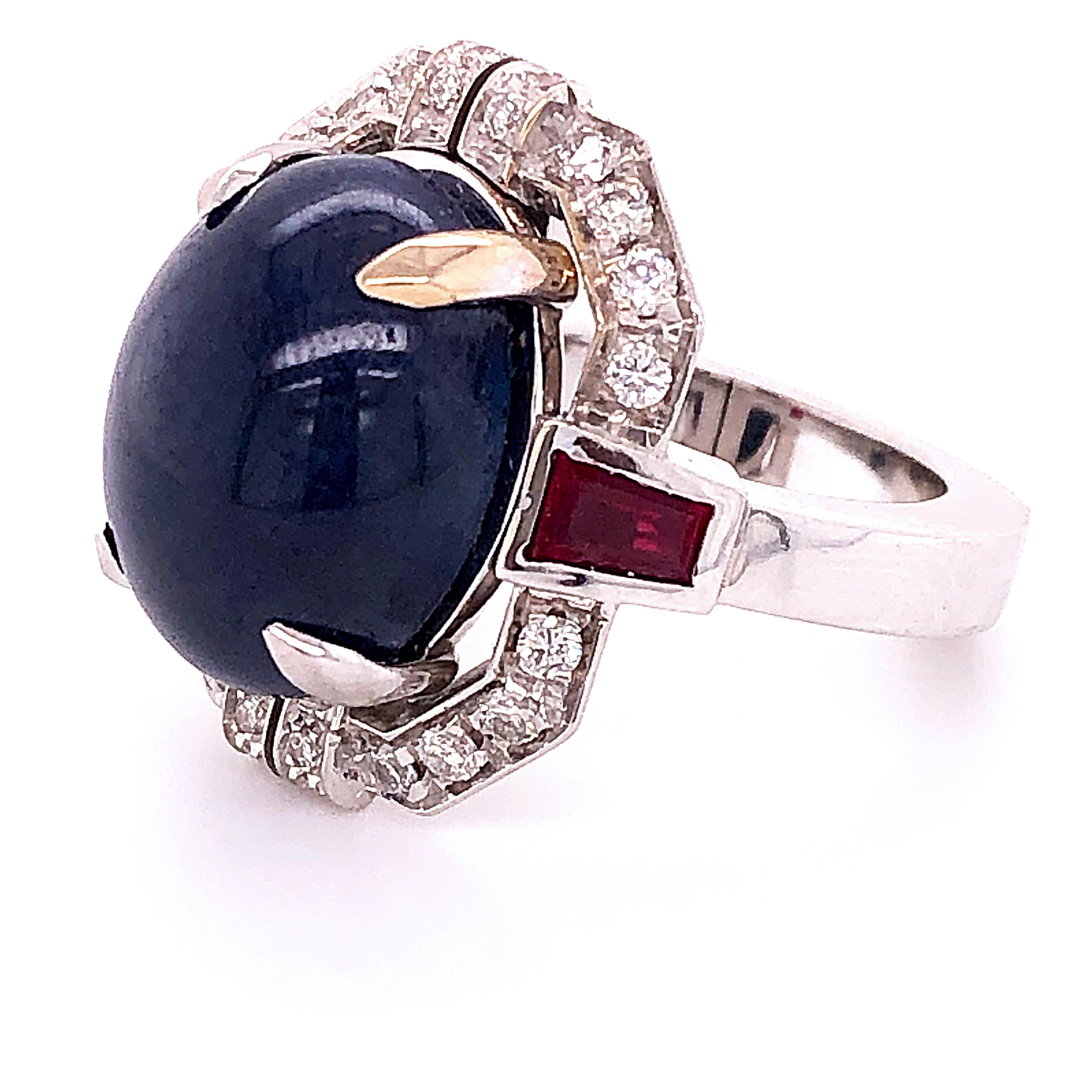 Berca 13.48Kt Oval Sapphire Cabochon 0.42Kt Diamond 0.66Kt Ruby Cocktail Ring 7