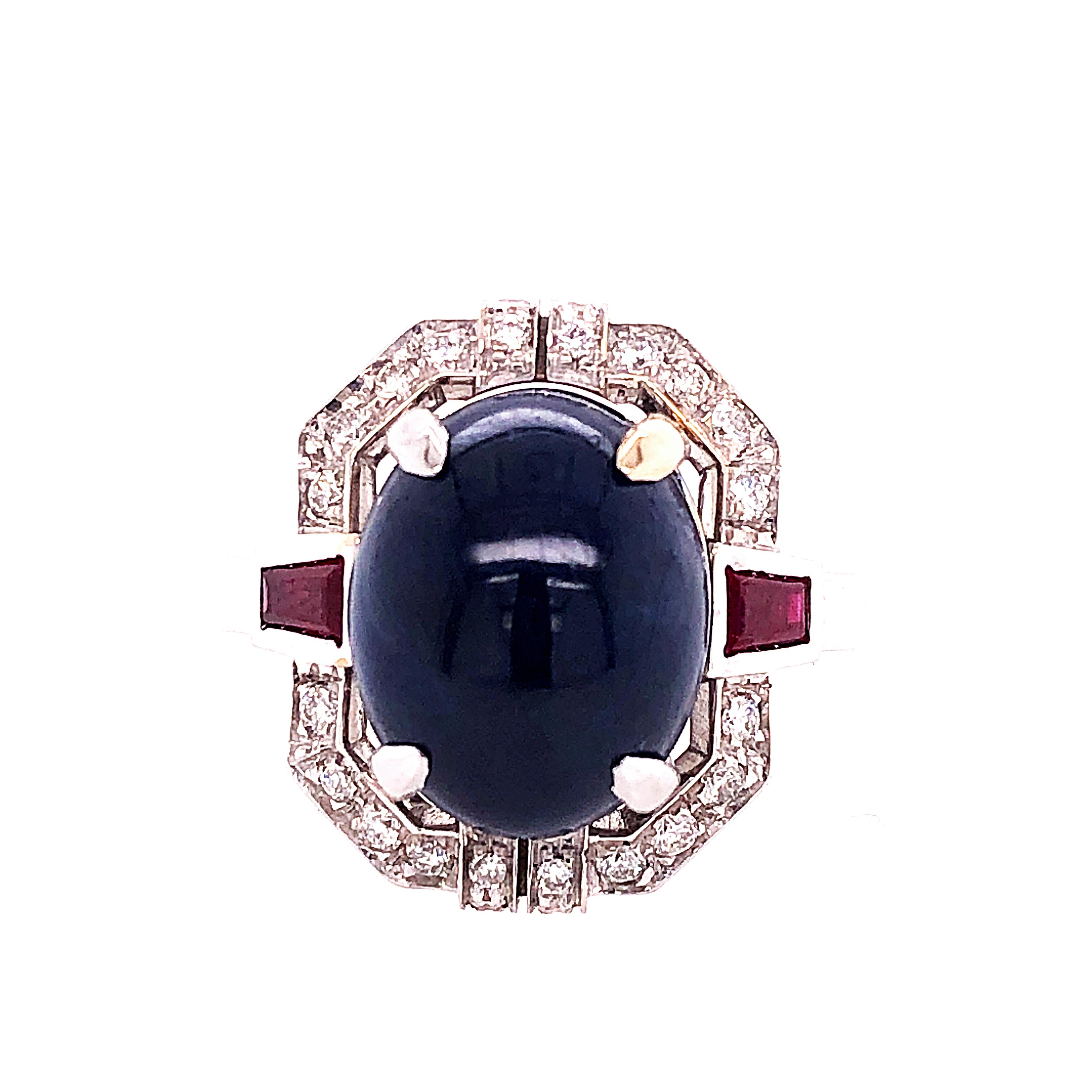 Women's Berca 13.48Kt Oval Sapphire Cabochon 0.42Kt Diamond 0.66Kt Ruby Cocktail Ring