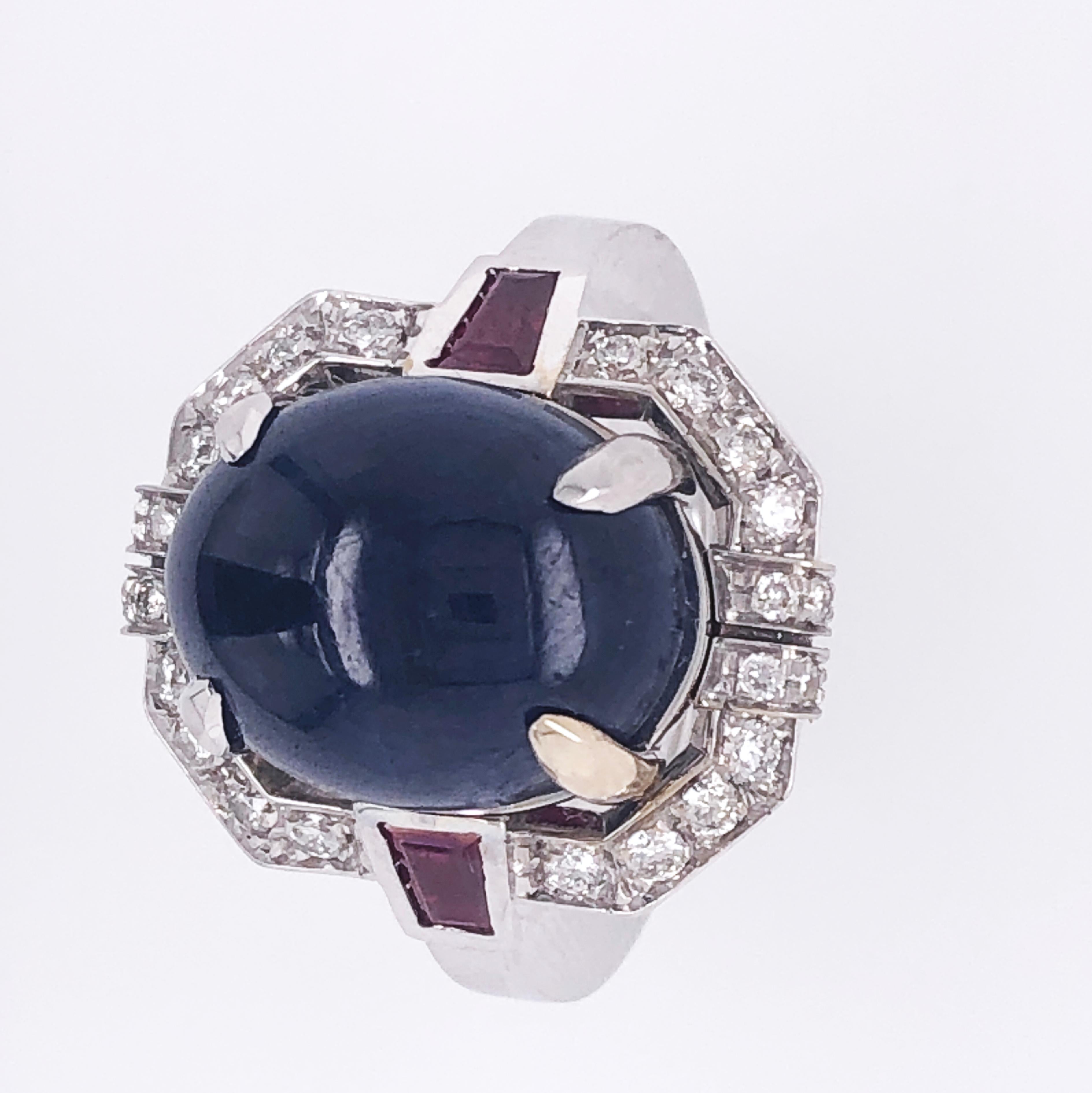 Berca 13.48Kt Oval Sapphire Cabochon 0.42Kt Diamond 0.66Kt Ruby Cocktail Ring 3