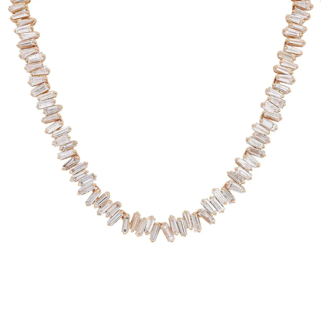 Modern 13.49 Carat Classic Diamond Baguette Tennis Necklace 18K Yellow Gold