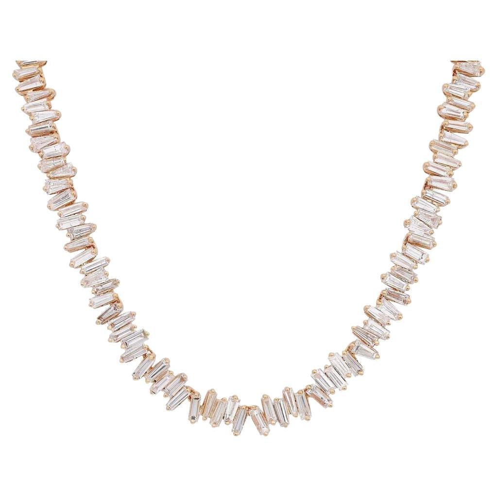 13.49 Carat Classic Diamond Baguette Tennis Necklace 18K Yellow Gold