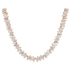 13.49 Carat Classic Diamond Baguette Tennis Necklace 18K Yellow Gold