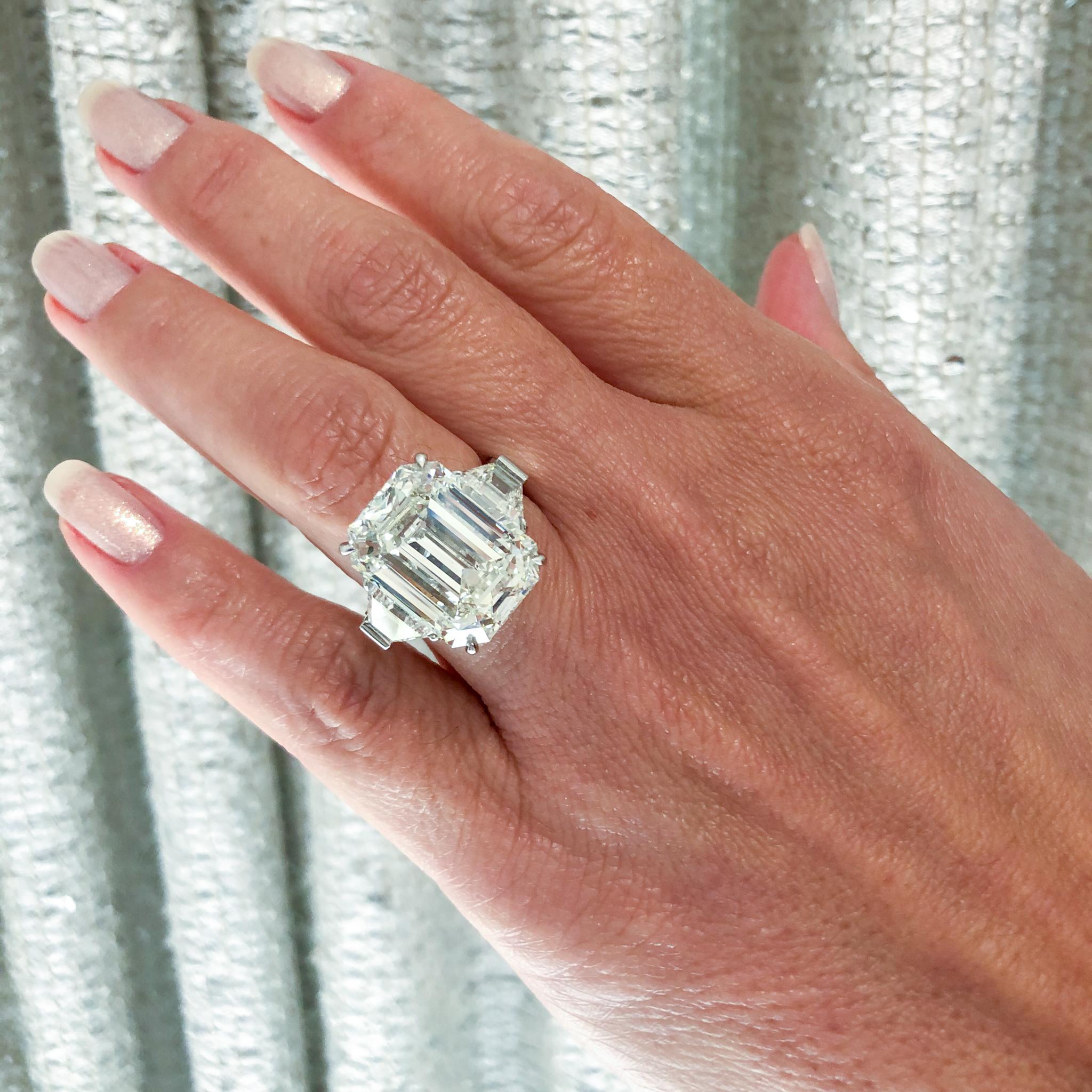 13.49 Carat GIA Emerald Cut 3-Stone Diamond Ring For Sale 2