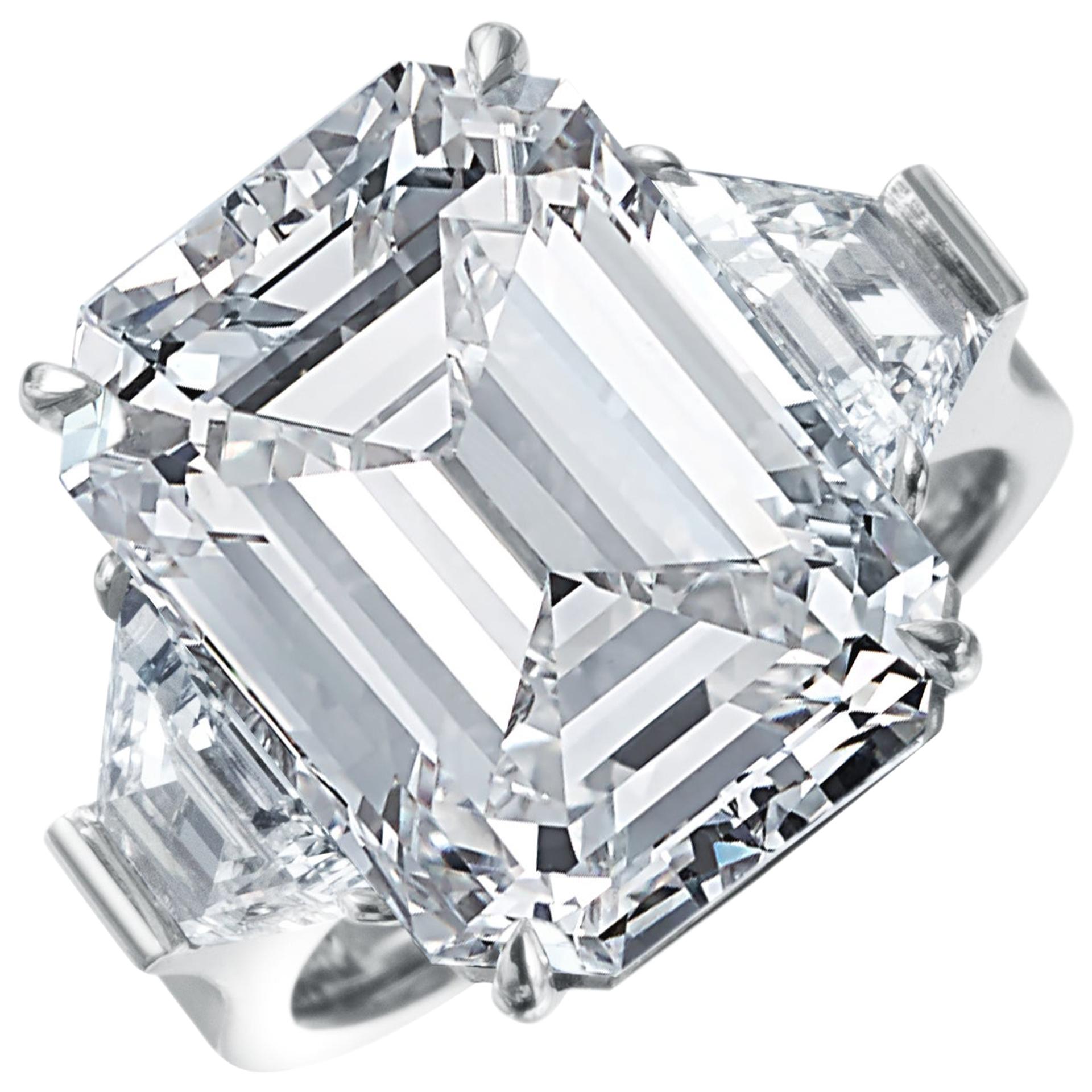 13.49 Carat GIA Emerald Cut 3-Stone Diamond Ring For Sale