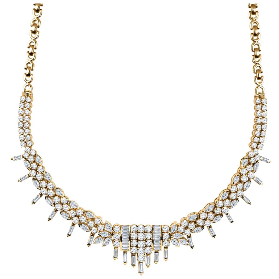 13.49 Carat Total Diamond Necklace in 22 Karat Gold with Multi-Shape Diamonds