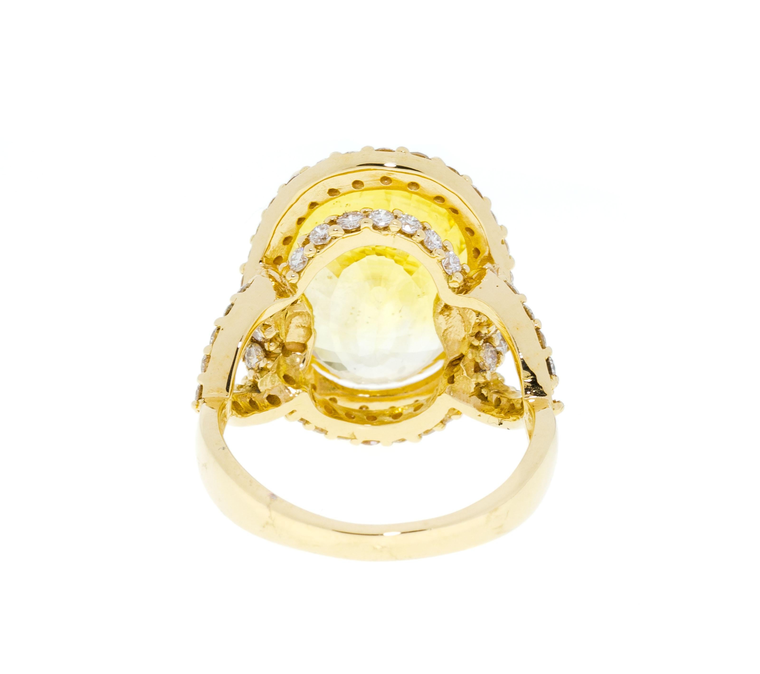 13.499 Ct Yellow Sapphire Diamond 18 K Yellow Gold Cocktail Ring For Sale 2