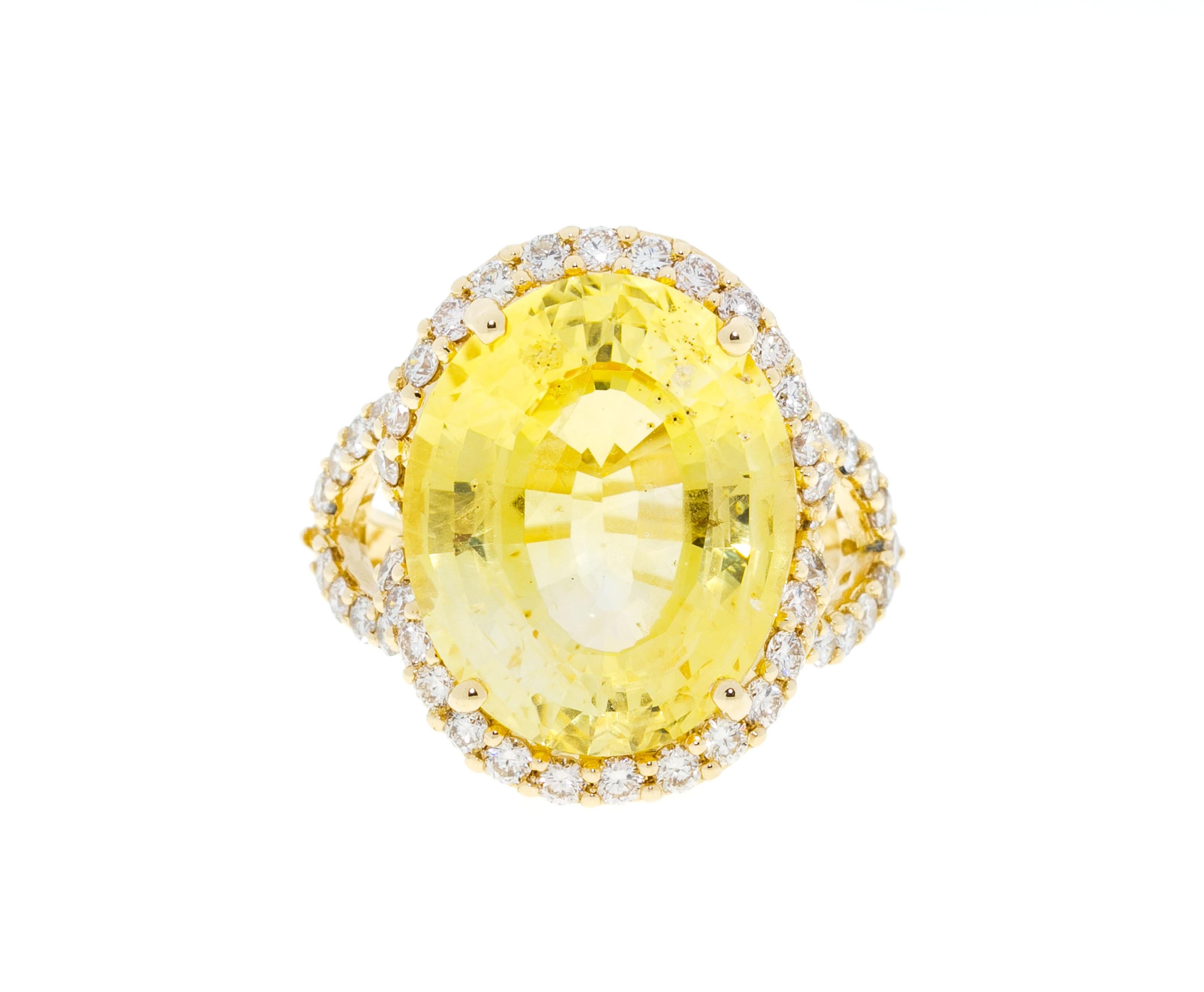 13.499 Ct Yellow Sapphire Diamond 18 K Yellow Gold Cocktail Ring For Sale 3