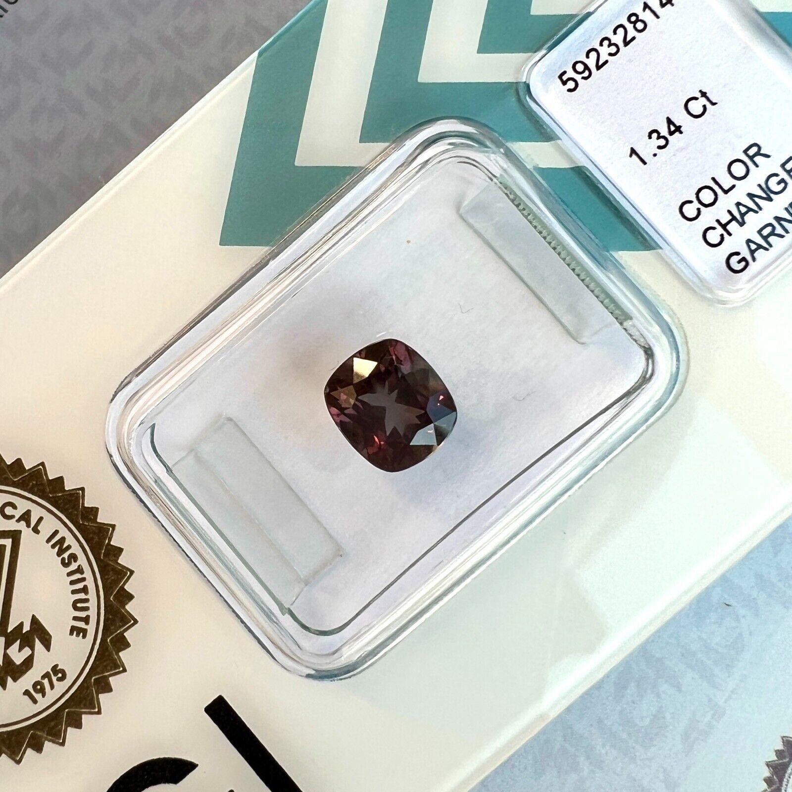 1.34ct Colour Change Garnet Natural Cushion Cut Rare IGI Certified Gemstone For Sale 1