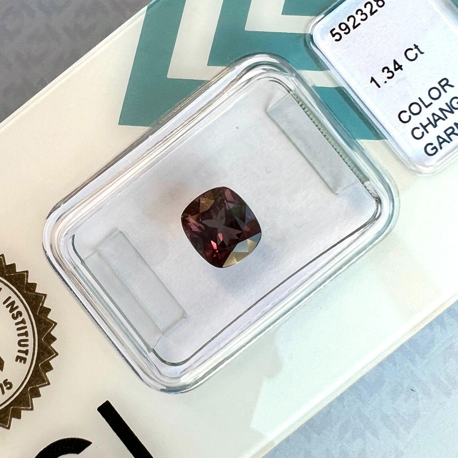 1.34ct Colour Change Garnet Natural Cushion Cut Rare IGI Certified Gemstone For Sale 3
