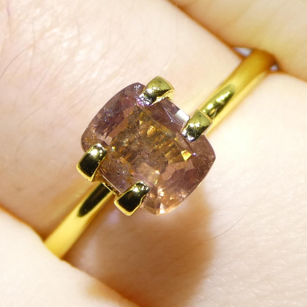 Description:

Gem Type: Sapphire 
Number of Stones: 1
Weight: 1.34 cts
Measurements: 6.76 x 5.55 x 3.26 mm
Shape: Cushion
Cutting Style Crown: Brilliant Cut
Cutting Style Pavilion: Step Cut 
Transparency: Transparent
Clarity: Very Slightly Included: