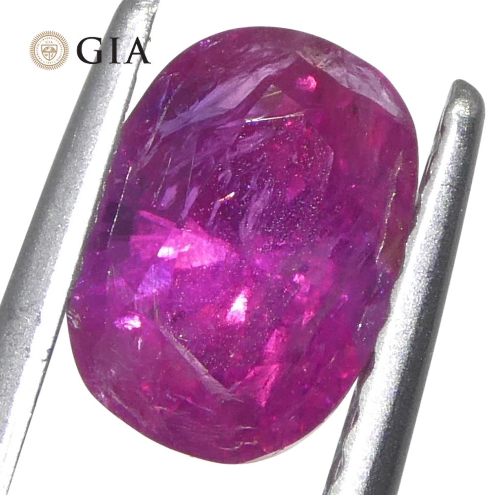 1,34ct Cushion Purplish Red Ruby GIA zertifiziert Unerhitzt im Angebot 2