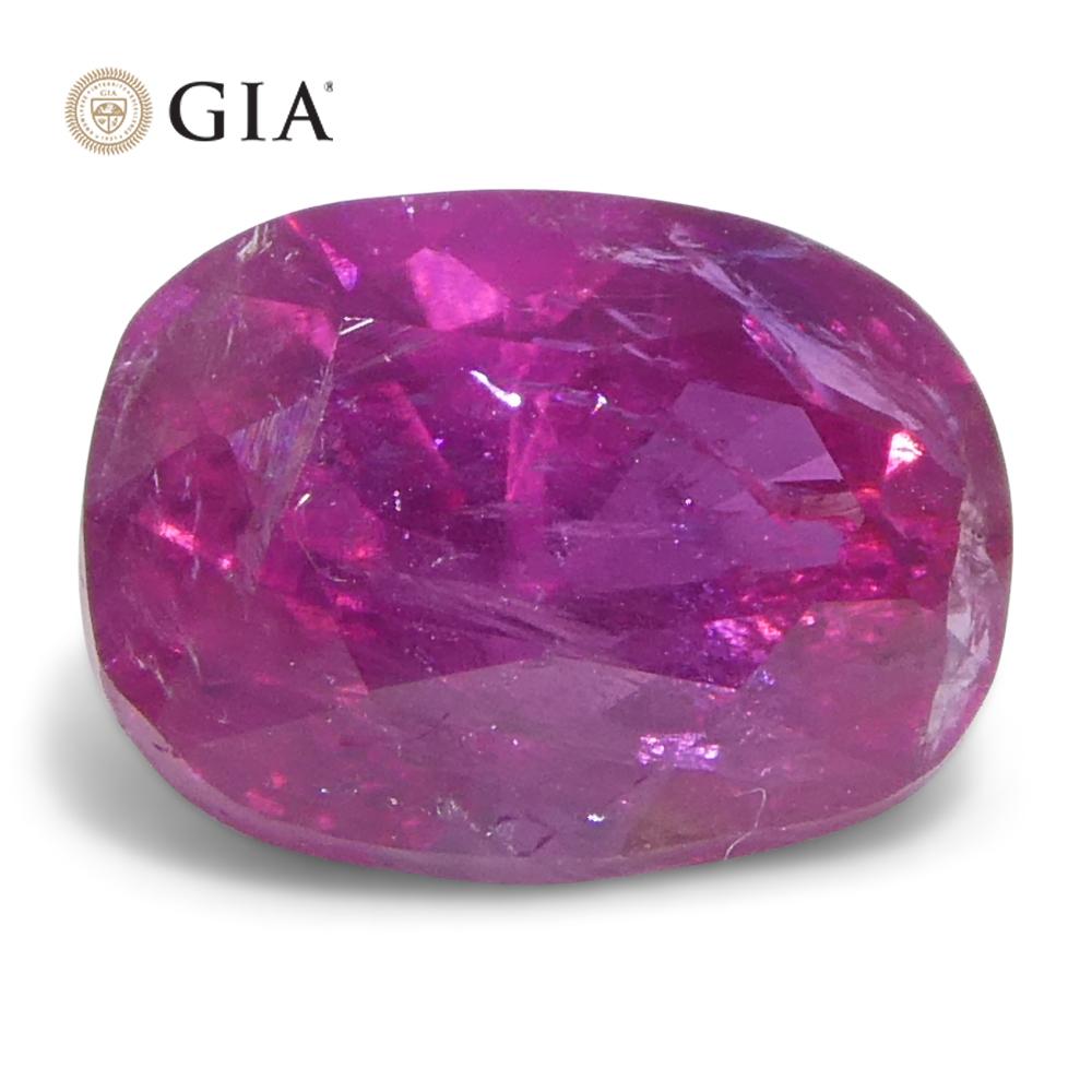1,34ct Cushion Purplish Red Ruby GIA zertifiziert Unerhitzt im Angebot 3