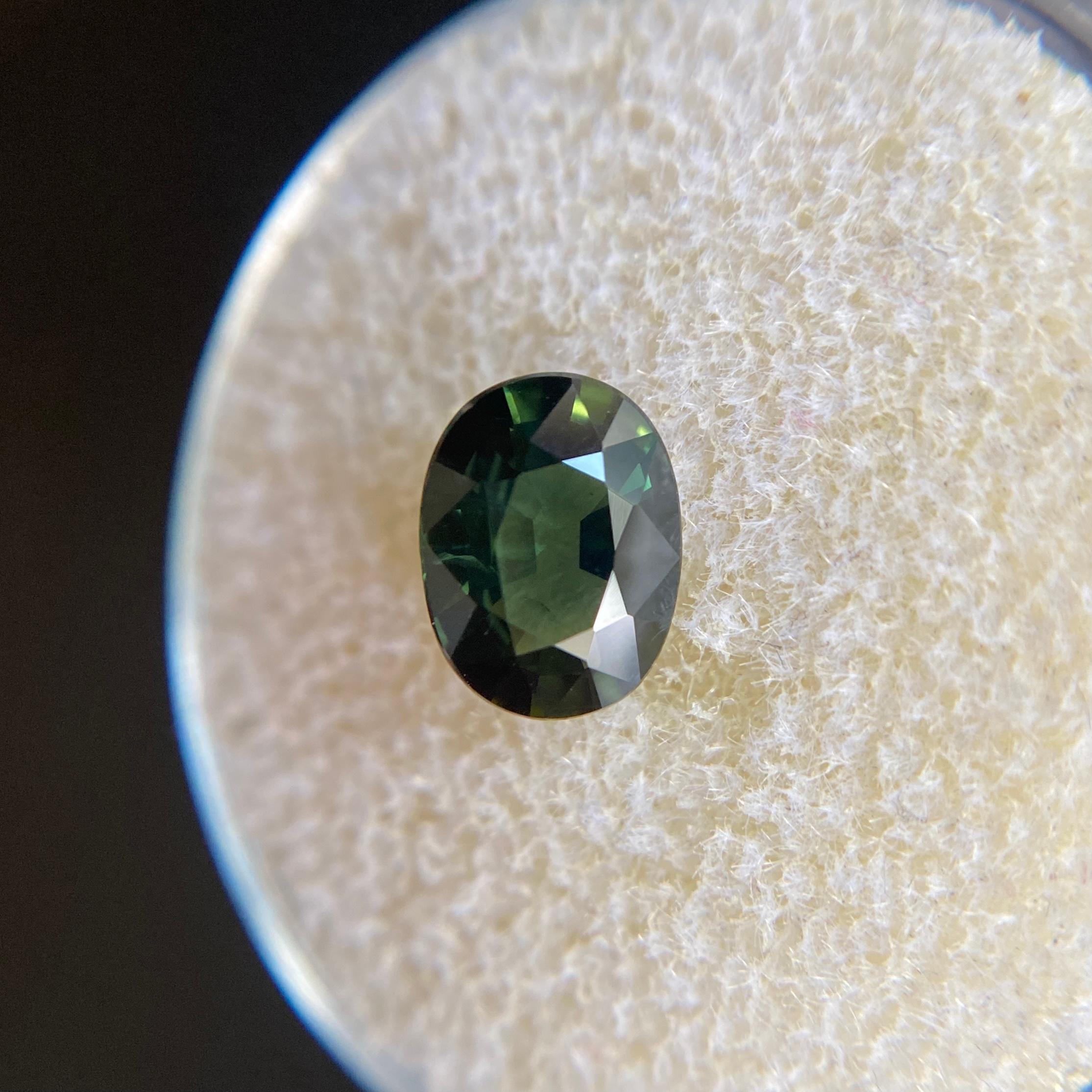 Natural Green Sapphire Gemstone.

1.34 Carat with a beautiful and deep green colour and very good clarity, clean stone with only some small natural inclusions visible when looking closely.

Also has an excellent oval cut and ideal polish to show