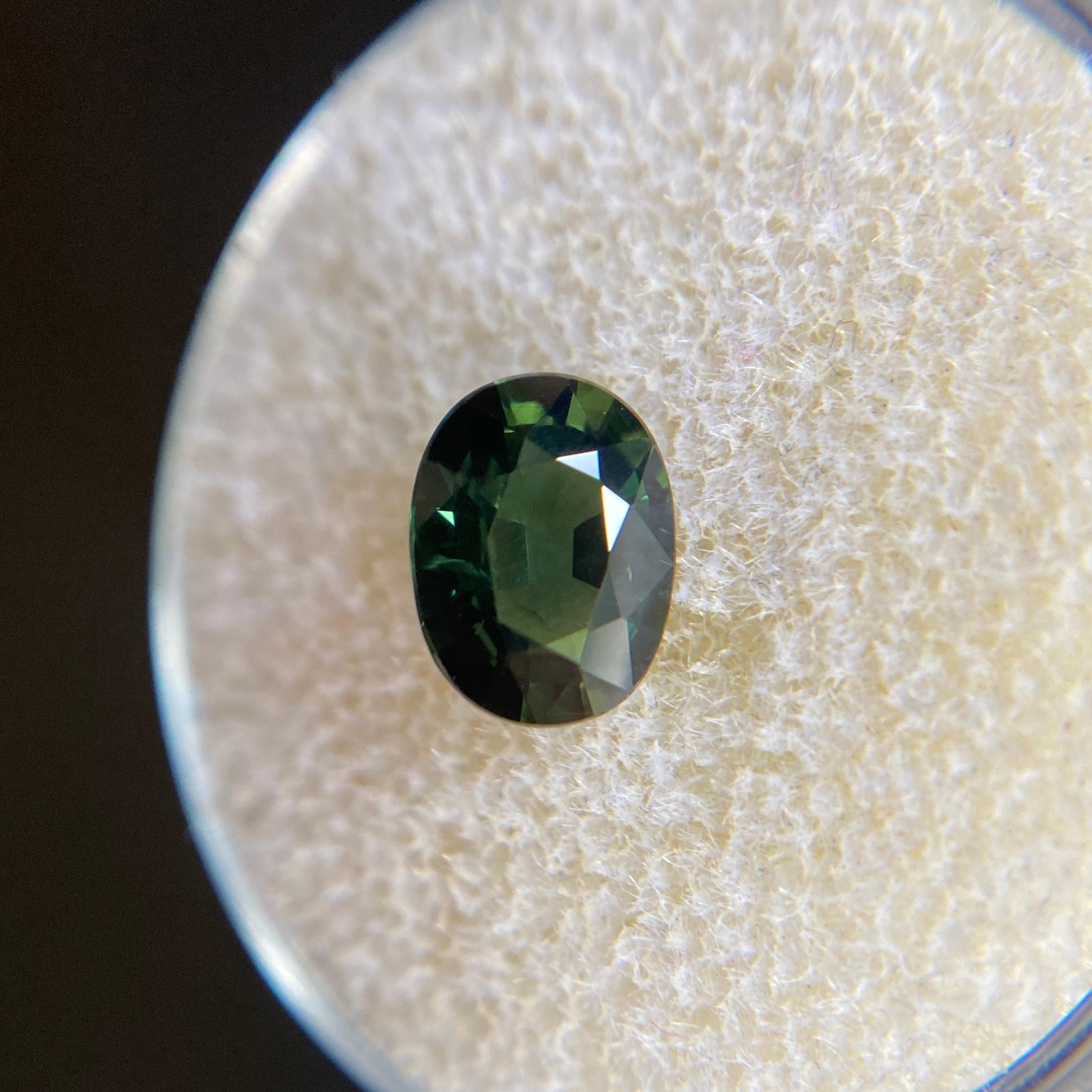 1.34ct Deep Green Sapphire Oval Cut Rare Loose Gem In New Condition In Birmingham, GB