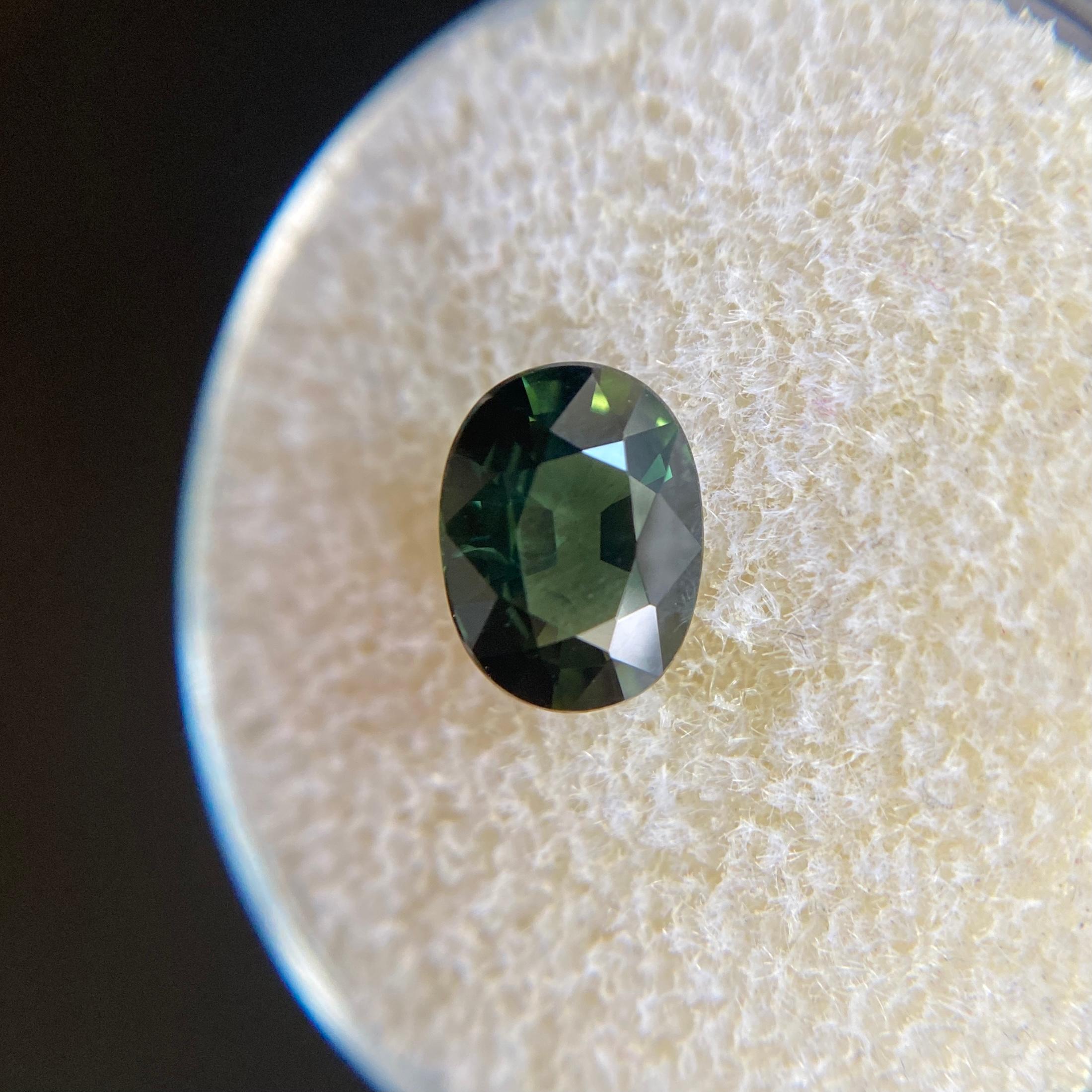 1.34ct Deep Green Sapphire Oval Cut Rare Loose Gem 1