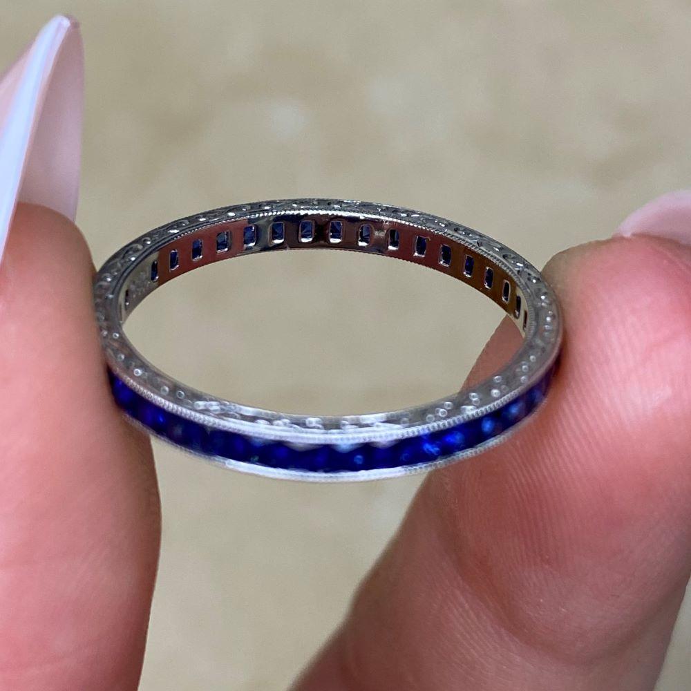1,34 Karat Französisch geschliffener natürlicher blauer Saphir Eternity-Ring, Platin im Angebot 5