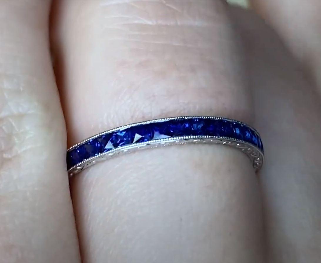 1,34 Karat Französisch geschliffener natürlicher blauer Saphir Eternity-Ring, Platin Damen im Angebot