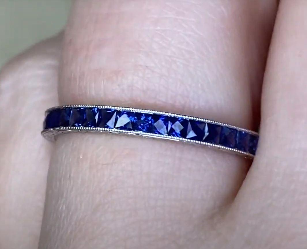 1.34ct French Cut Natural Blue Sapphire Eternity Band Ring, Platinum For Sale 2
