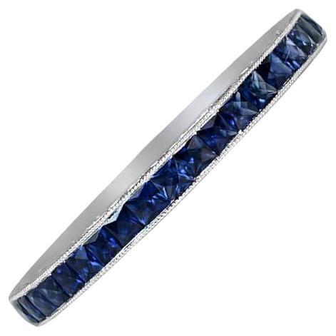 1.34ct French Cut Natural Blue Sapphire Eternity Band Ring, Platinum For Sale