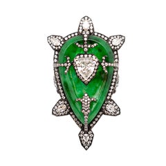 13.4ct Green Jade & Diamond Ring, 18K White Gold, Austy Lee