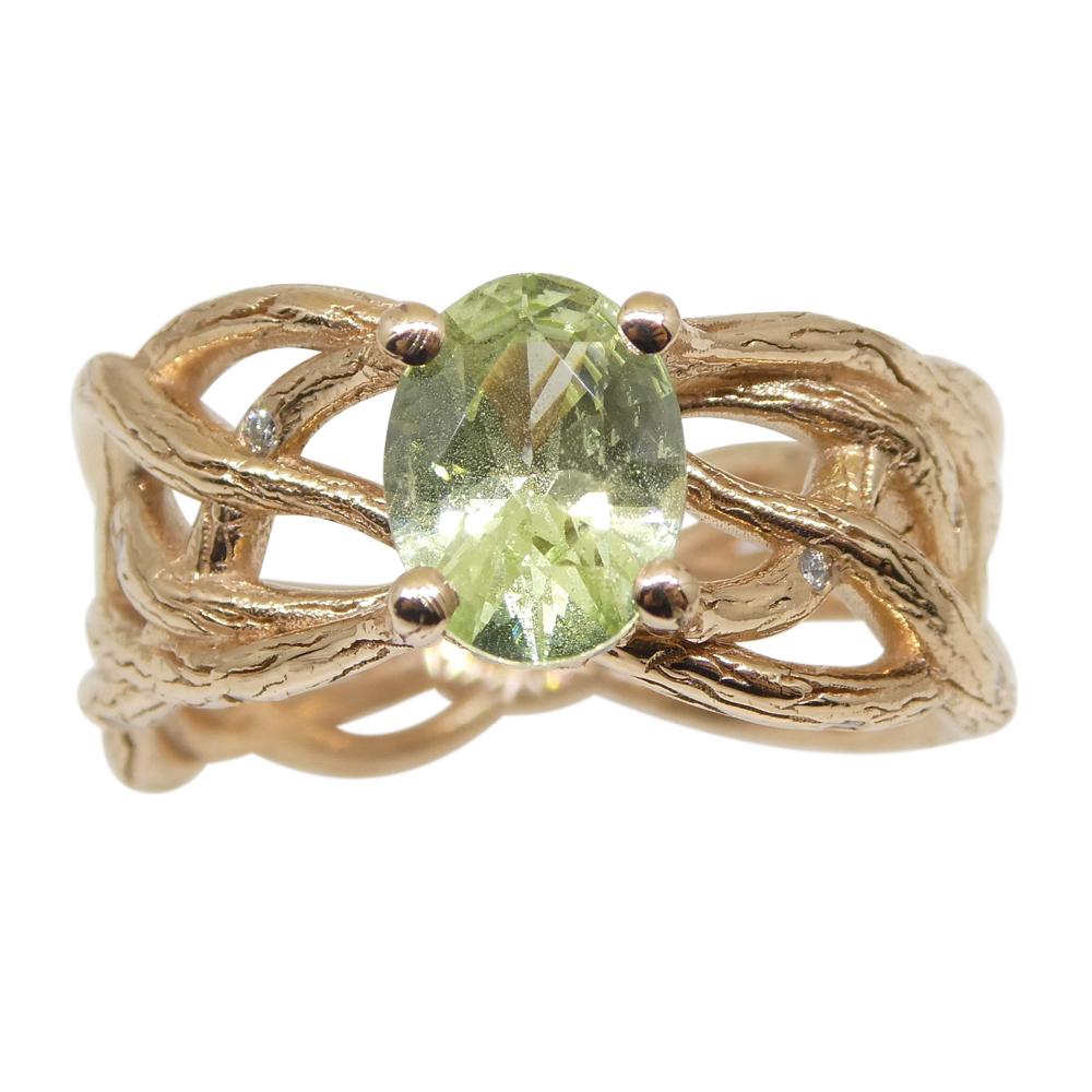 Women's or Men's 1.34ct Mint Garnet, Diamond Vine Ring Set in 14k Rose Gold For Sale