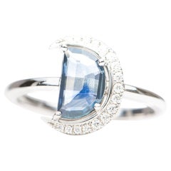 1.34ct Montana Sapphire Celestial Moon w/ Diamond Halo 14K Gold Engagement Ring