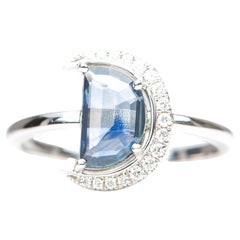 1.34ct Montana Sapphire Celestial Moon w/ Diamond Halo 14K Gold Engagement Ring