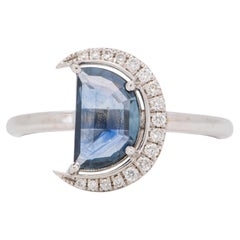 1.34ct Montana Sapphire Celestial Moon w/ Diamond Halo 14K Gold Engagement Ring