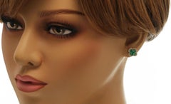 1.34ct Natural Emerald 0.34ct Diamonds 18k Gold Stud Four Leaf Clover Earrings