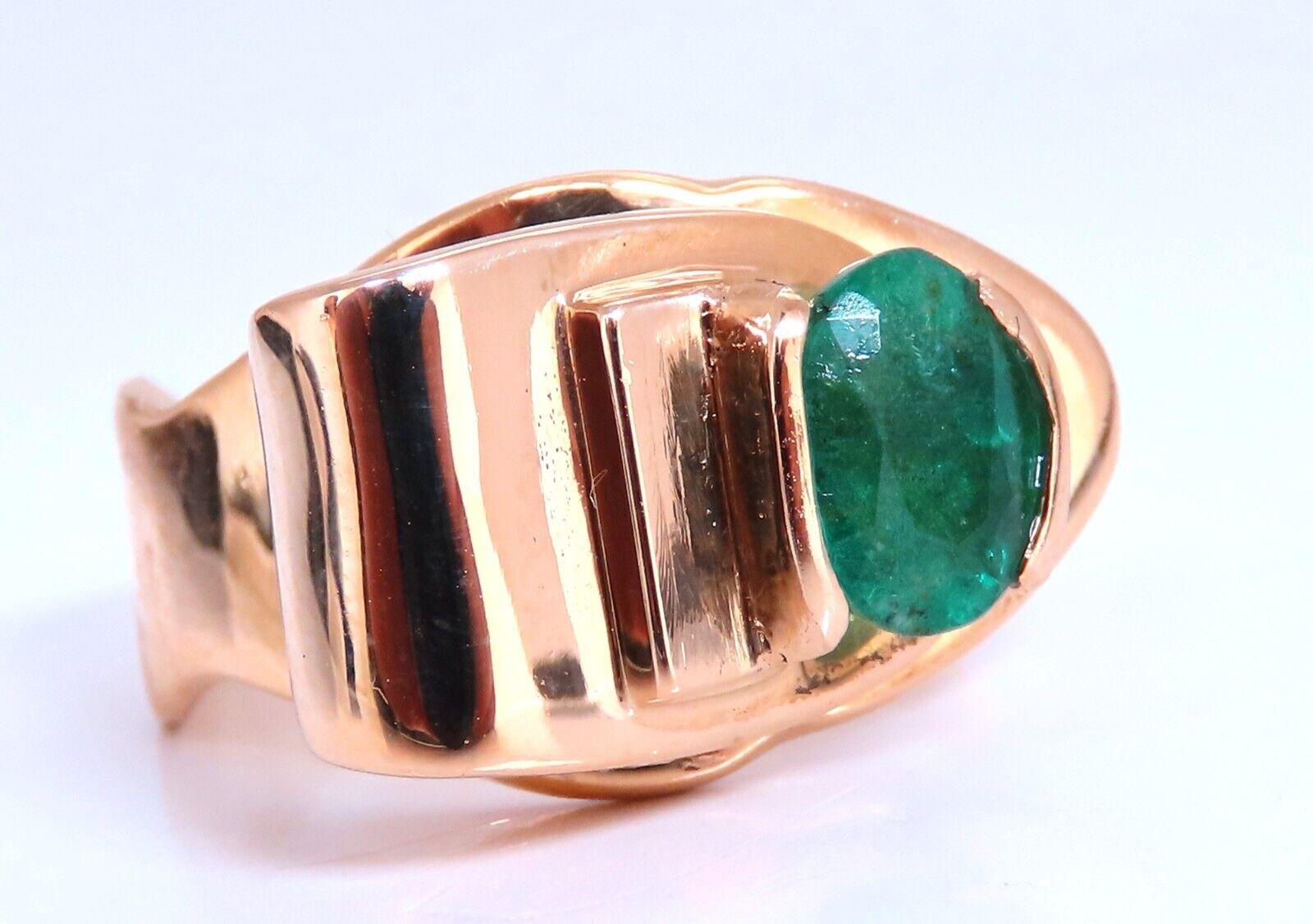 1.34ct Natural Emerald Diamond Ring 14kt Gold Bow In New Condition For Sale In New York, NY
