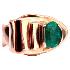 1.34ct Natural Emerald Diamond Ring 14kt Gold Bow*