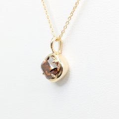 1.34CT Natural Orange Diamond Cushion Solstice Pendant in 14 Karat Yellow Gold