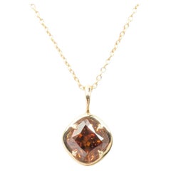 1.34CT Natural Orange Diamond Cushion Solstice Pendant in 14 Karat Yellow Gold