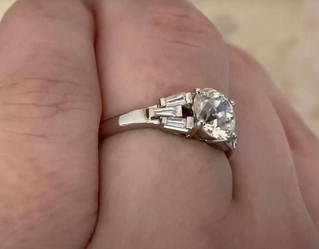 1.34ct Old European Cut Diamond Engagement Ring, VS1 Clarity, Platinum For Sale 1